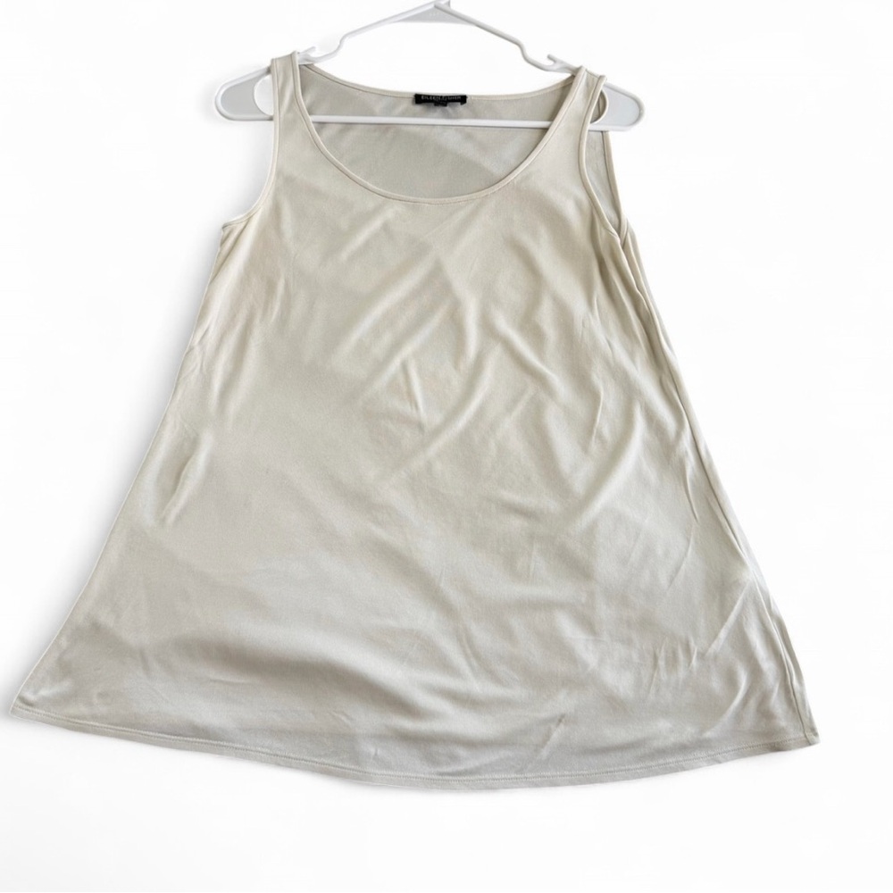 Eileen Fisher 100% Silk Jersey Shell Tank Top XS P Cream Capsule Minimalist FLAW